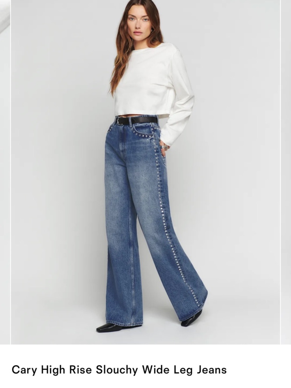 Reformation Cary High Rise Slouchy Wide Leg Studded Jeans NWOT